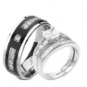 3 Pieces His & Hers, 925 Sterling Silver Rhodium Plated & Titanium Matching Engagement Wedding Bridal Ring Set. AVAILABLE SIZES men's 7,8,9,10,11,12; women's set: 5,6,7,8,9,10. CONTACT US BY EMAIL THROUGH AMAZON WITH SIZES AFTER PURCHASE!
