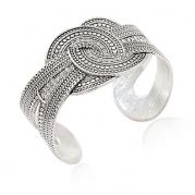 Silvertone Double Circle Crystal Cuff Bracelet Fashion Jewelry
