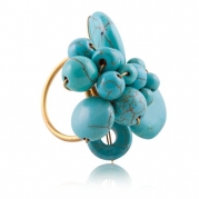 Imitation Turquoise Cluster Ring on Gold Wire Adjustable Chunky Fashion Ring