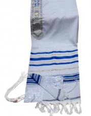 Acrylic Tallit (imitation Wool) Prayer Shawl in Blue and Gold Size 47 L X 68 W