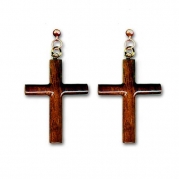 Hawaiian Jewelry Koa Wood Christian Cross Dangle Pierce Earrings