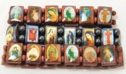 Religious Wood Bracelet Set of Three With Pictures Icons Of Jesus Mary And More