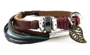 Leaf Design Leather Zen Bracelet - Adjustable, Fits 5.5 to 9 Inches, for Men, Women, Teens, Boys and Girls (Foil Gift Box)