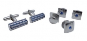 Cufflinks and Studs Set Unique Set with Embedded Blue Crystals by Men's Collections (cs6)