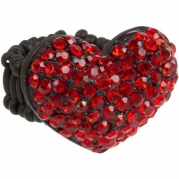 Heirloom Finds Red Crystal Pave Heart Matte Black Stretch Ring - Fits Ring Sizes 6 to 10