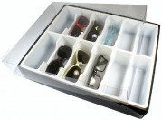Black Eyeglasses Case Display Storage Box with Clear PC Lid. Holds 12 Sunglasses, Optical Reading Glasses, Jewelry, Watches, Fashion Accessories.