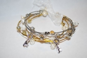 DR - Silver & Gold Whispers Bracelet, Wire Bracelet, Designer Inspired with Rhinestones & Faux Pearls