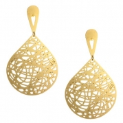 3 Inch Stunning Wire Mesh Stainless Steel Gold Plated Chandelier Earrings