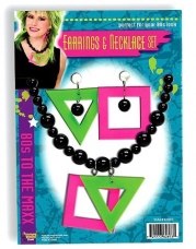 80s Neon Earrings and Necklace Costume Accessory Kit