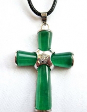 Green Jade Christian Cross Pendant Necklace
