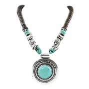Silvertone Imitation Turquoise Stone Pendant Necklace Fashion Jewelry