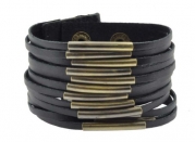 Black Brass Tube Design Zen Bracelet / Leather Bracelet / Leather Wristband / Surf Bracelet Adjustable Size, for Men, Women, Boys and Girls, Teens, #409
