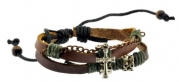 Green Cord Christian Cross Zen Bracelet / Braided Leather Bracelet / Leather Wristband / Surf Bracelet Adjustable Size, for Men, Women, Boys and Girls, Teens, #308