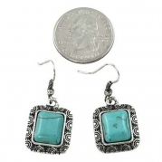 Silvertone Square Imitation Turquoise Stone Dangle Earrings Fashion Jewelry