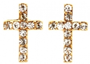 13MM Yellow Gold Christian Cross Micropavé Crystal Stud Earrings, Hypoallergenic Metal