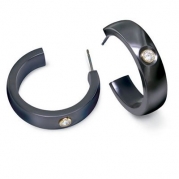 5MM IP Coated Black Titanium Hypoallergenic Bezel Set Cubic Zirconia CZ Earrings for Women