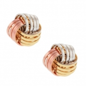 Tri-Color Rose White and Yellow 10mm Gold Plated Knot Earrings