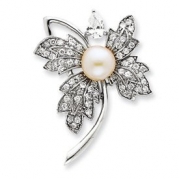 Sterling Silver Imitation Pearl and CZ Pin - JewelryWeb