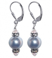 Sterling Silver Blue Imitation Pearl Rondelle Earrings Made with Swarovski Elements