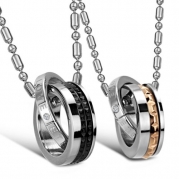 Eternal Love Stainless Steel Interlocking Double Rings Pendant Necklace Couples Jewelry Set (one pair)