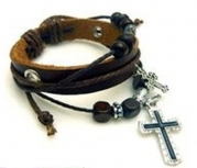 4030044 Christian Religious Scripture Inspirational Cross Leather Bracelet