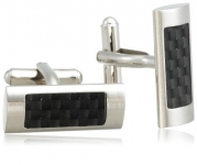Men's Stainless Steel Cuff Links with Carbon Detail