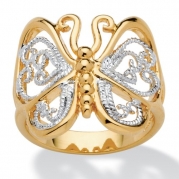 PalmBeach Jewelry 18k Yellow Gold-Plated Two-Tone Filigree Butterfly Ring