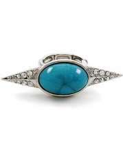 Silvertone Clear Rhinestone Imitation Turquoise Acrylic Stretch Ring