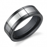 Flat Edge 8 mm Comfort Fit Mens Black Ceramic and Tungsten Combination Wedding Band Ring Size 8.5