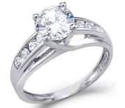 Size- 5 - Solid 14k White Gold Solitaire Round CZ Cubic Zirconia Engagement Ring 1.5ct