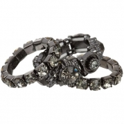 Black Diamond Colored Crystal Stacking Ring Trio with Hematite Finish