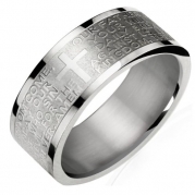 Stainless Steel English Lord's Prayer 8mm Band Ring - Men (Size 9)
