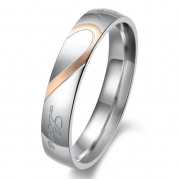 Lover's Heart Shape Titanium Stainless Steel Promise Ring Real Love Couple Wedding Bands (Ladies' Ring, 5)
