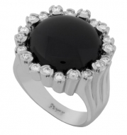 JanKuo Jewelry Silver Tone Imitation Onyx with Small Cubic Zirconia Cocktail Ring Ship in Gift Box. (7)