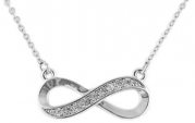 Ladies Silver Half Iced Out Infinity Pendant with an 18 Inch Adjustable Cable Necklace Chain