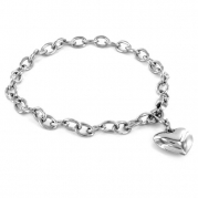 Stainless Steel Polished 8.5 inch Heart Charm Bracelet