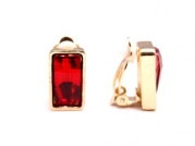 Designer Inspired Clip on Earrings, Large Stone Rectangular Gold & Ruby Red Rhinestone - Crystal Earrings