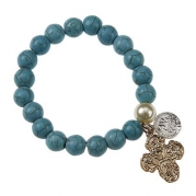 Catholic & Religious 4-way Medal (St. Mary, Jesus, St. Christopher & St. Joseph) Bracelet. Turquoise Bead Religious Relics Stretch Bracelet •Features: * Worn Gold/ Antique Silver Plating * Turquoise Bead Stretch Bracelet * Ivory Pearl Accent * 2-tone Re