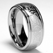 7MM Stainless Steel Ring With Engraved Florentine Design Size 7.5
