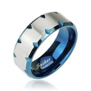 316L Stainless Steel Ring With Blue Ion Plated Faceted Edge Accent; Comes With FREE Gift Box (11)