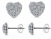 SWAROVSKI CRYSTAL 925 Silver Stud Earrings Heart Shape Cubic Zirconia Stones