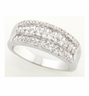 JanKuo Jewelry Silver Tone Wide Band Ring with a Combination of Two Rows Baguette Shape Stone CZ with Gift Box