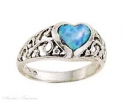 Sterling Silver Filigree Imitation Opal Heart Ring Size 8