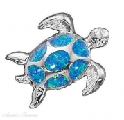 Sterling Silver Sea Turtle Pendant Imitation Blue Opal Shell