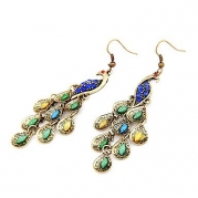Bronze Colour Restoring Ancient Ways Peacock Earrings with Color Crystal Paved