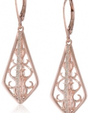 Rose Gold Plated Sterling Silver Scroll Kite Diamond Earrings (1/10 Cttw, I-J Color, I2-I3 Clarity)