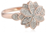 Rose Gold Plated Sterling Silver Flower Diamond Ring (1/6 Cttw, I-J Color, I2-I3 Clarity), Size 6