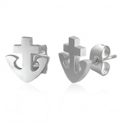 Stainless Steel Christian Anchor Stud Earrings