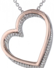 14K Rose Gold Plated Sterling Silver Diamond Heart Pendant Necklace (1/10cttw, IJ Color, I2-I3 Clarity), 18