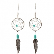 Dream Catcher Sterling Silver Turquoise Imitation Very Small Tiny Delicate Hook Earrings